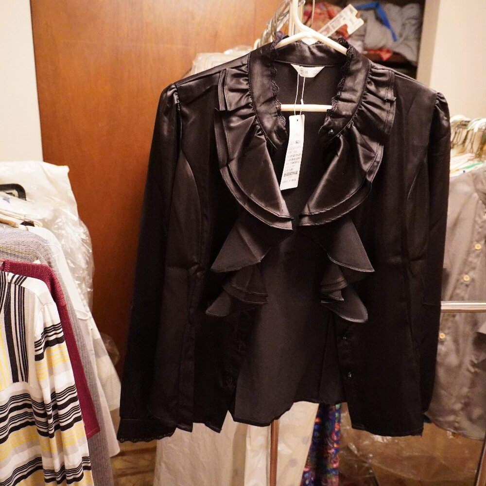 Beautiful black silk ruffle blouse